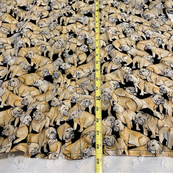 Bull Dog Button Down Short Sleeve Shirt Renate Schuler Raw Silk Yellow Black - Picture 8 of 9